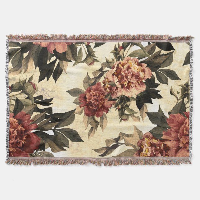 Couverture Roses Floral Aquarelle, Motif Peonies. (Devant)