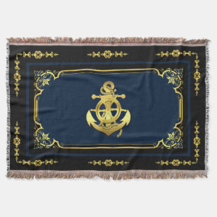Couverture Roue/ancre marine bleu/or du navire nautique