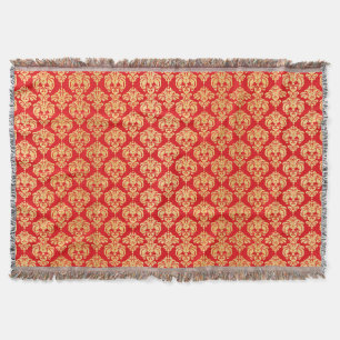 Couverture Rouge et motif vintage de damassé d'or