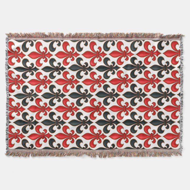 Couverture Rouge noir baroque Fleur de lis Motif Design (Devant)