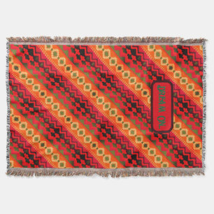 Couverture Rouge Orange Vert Aztec