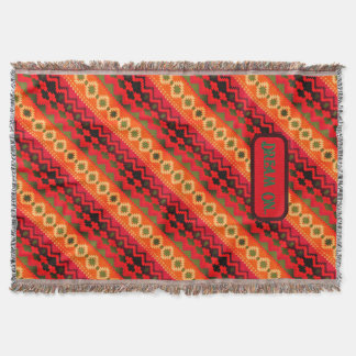 Couverture Rouge Orange Vert Aztec 