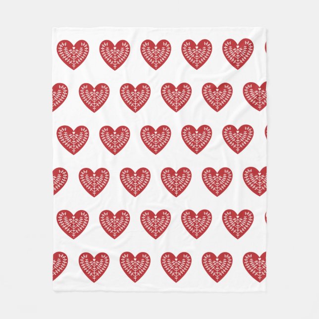 Couverture rouge scandinave d'ouatine de coeur (Devant)