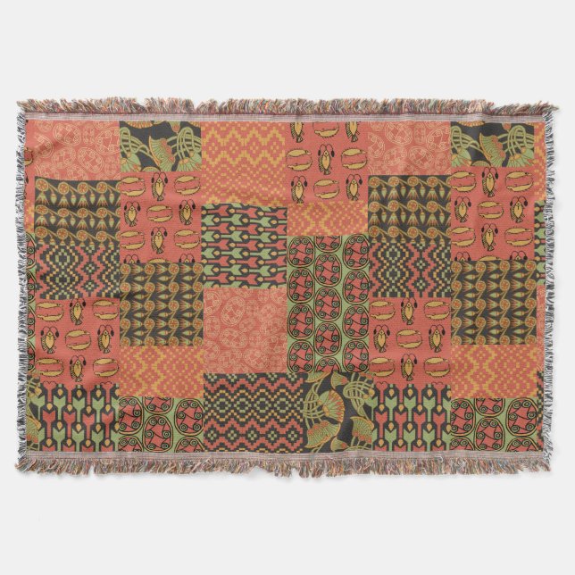 Couverture Rouge vert noir égyptien Faux Patchwork (Devant)