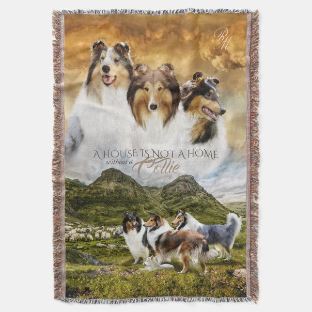 Couverture Rough Collies Sheep Herbe & Portrait + Devis - (devant Vertical)