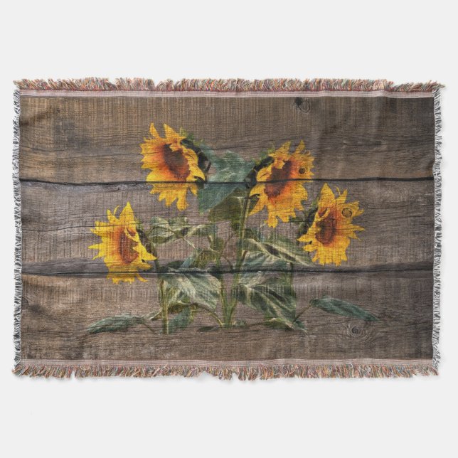 Couverture Rustic Barn Wood Sunflower (Devant)