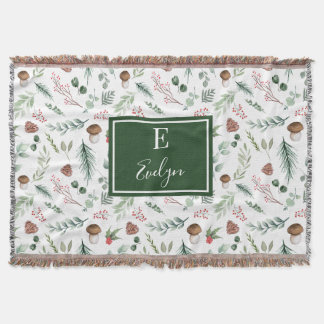 Couverture Sage Green Holiday Personalized Throw Blanket