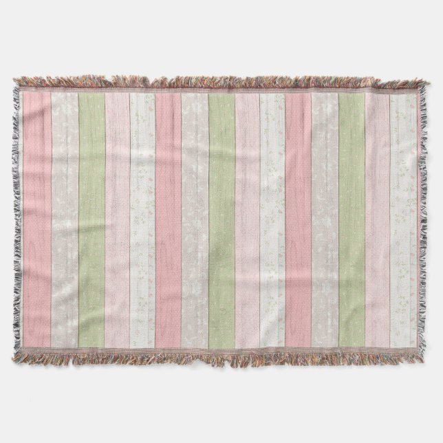 Couverture Sage rustique Motif vert et rose Floral Bois (Devant)