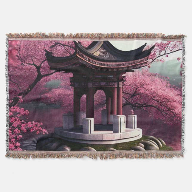 Couverture Sakura Cherry Blossom Garden Shrine Pond Japonais (Devant)