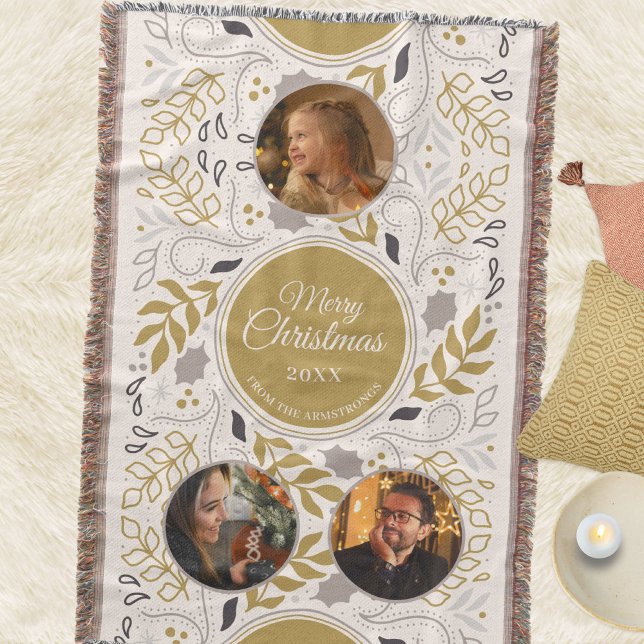 Couverture Scandinavian Foliage 3 Photo Family Keepsake (Scandinavian Foliage 3 Photo Family Holiday Throw Blanket ©Susanne Sachers - Sunny Mind 🌞)