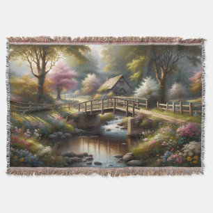 Couverture Scène de cottage printanier Cottagecore avec un po