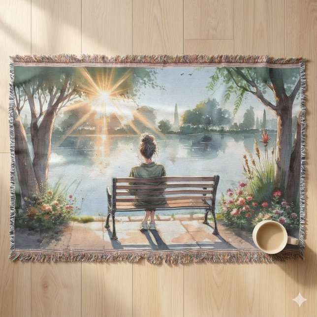 Couverture Scène de lac aux reflets du coucher de soleil (Sunset Reflections Lake Scene Throw Blanket)