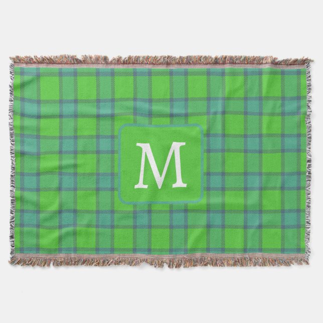 Couverture Scottish green &blue Plaid tartan monogram (Devant)