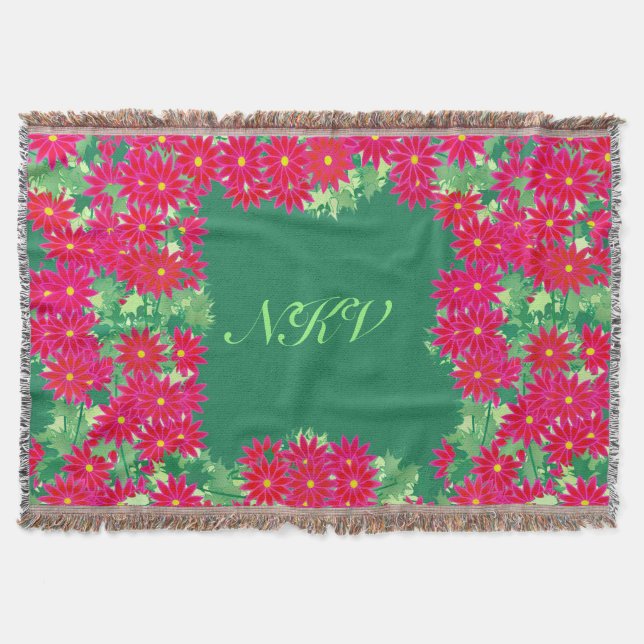 Couverture Serre de poinsettia avec monogramme, rouge et vert (Devant)