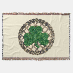 Couverture Shamrock Beige Sur Noeuds Celtiques Jeter Blanche