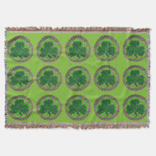 Couverture Shamrock Vert Sur Noeuds Célestes Jeter Blanche