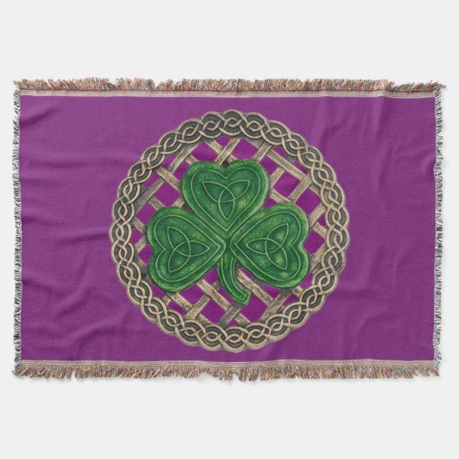 Couverture Shamrock violet sur noeuds celtiques lancer la cou (Devant)