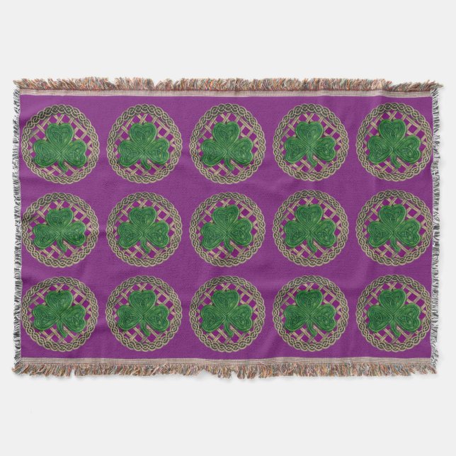 Couverture Shamrock violet sur noeuds celtiques lancer la cou (Devant)