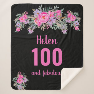 Couverture Sherpa 100e anniversaire noir rose floral
