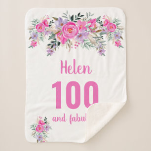 Couverture Sherpa 100e anniversaire rose floral