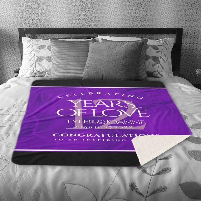 Couverture Sherpa 12ème anniversaire de la Mariage de soie (Elegant 12th Silk Wedding Anniversary Sherpa Fleece Blanket Cover Photo.)