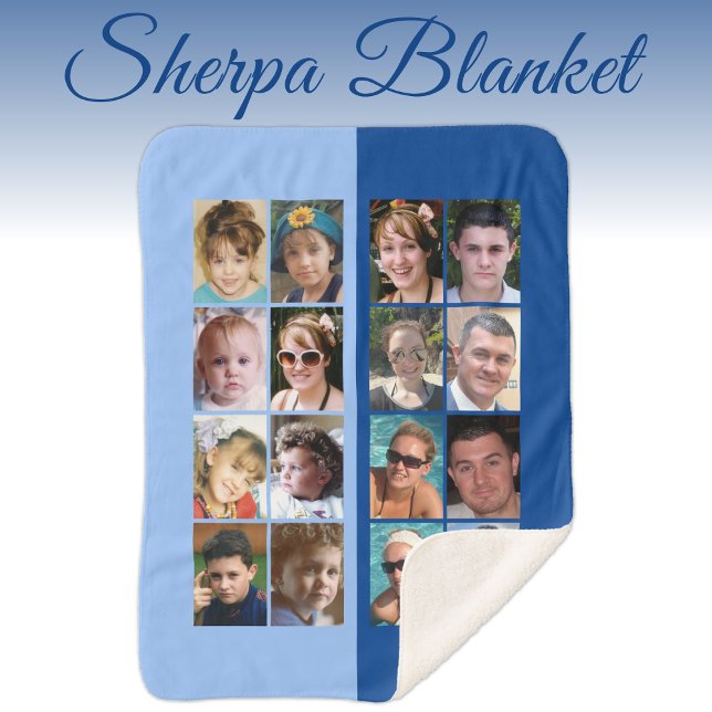 Couverture Sherpa 16 collage de photos bleu clair et foncé (Créateur téléchargé)