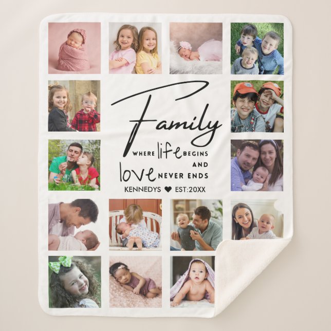 Couverture Sherpa 16 Photo Collage Nom de famille Citation noir et b (Devant)