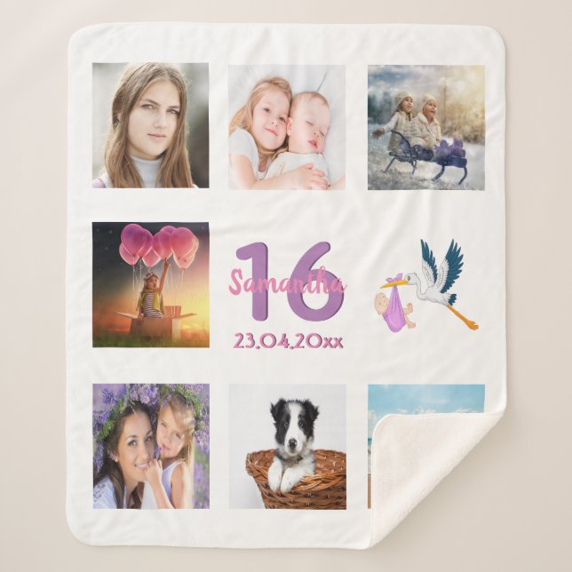 Couverture Sherpa 16e anniversaire photo collage doux 16 blanc (Devant)