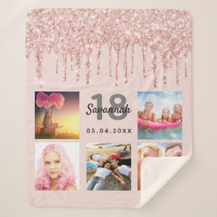 Couverture Sherpa 18e anniversaire photo rose or rose pâle