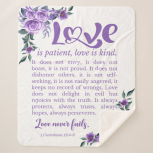 Couverture Sherpa 1 Corinthiens 13:4-8 L'amour est Patient Purple Fl