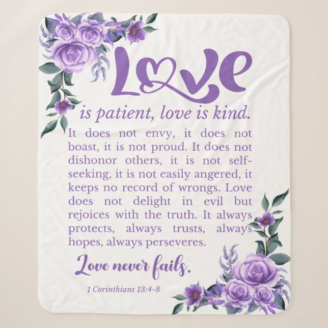 Couverture Sherpa 1 Corinthiens 13:4-8 L'amour est Patient Purple Fl (Devant)