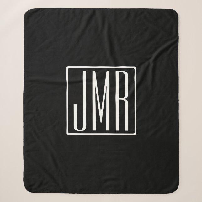 Couverture Sherpa 3 Initiales Monogramme | Noir & Blanc (ou couleur  (Devant)