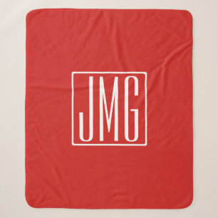 Couverture Sherpa 3 Initiales Monogramme Rouge & Blanc (ou couleur