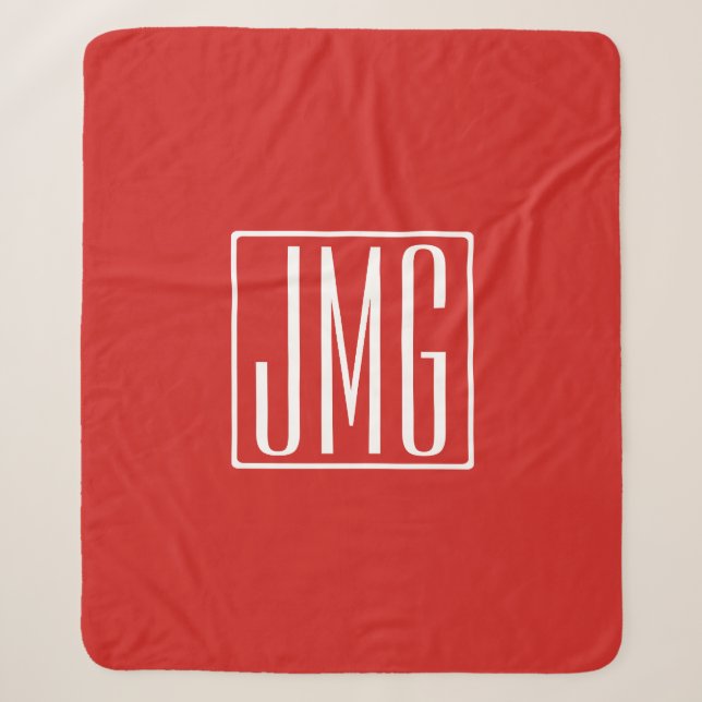 Couverture Sherpa 3 Initiales Monogramme | Rouge & Blanc (ou couleur (Devant)
