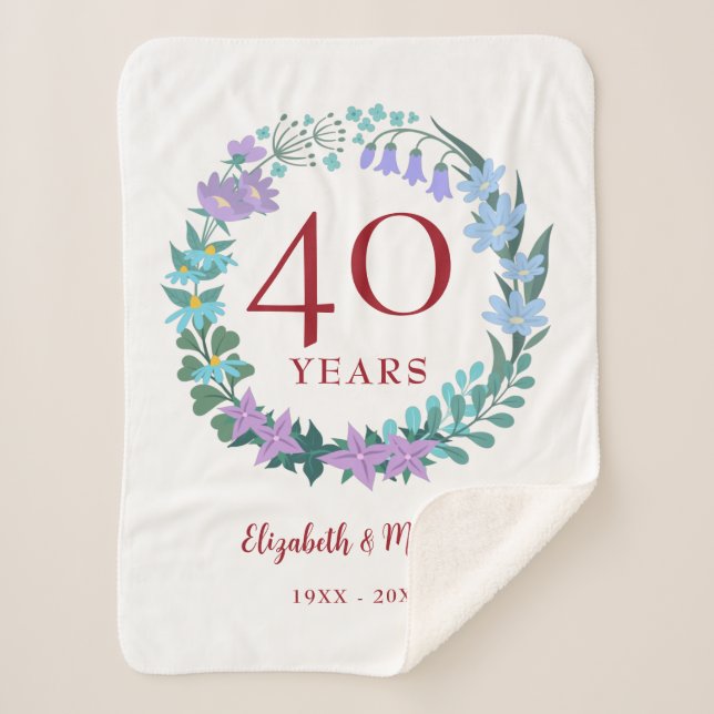 Couverture Sherpa 40e anniversaire Ruby Floral Bluebell Wreath (Devant)