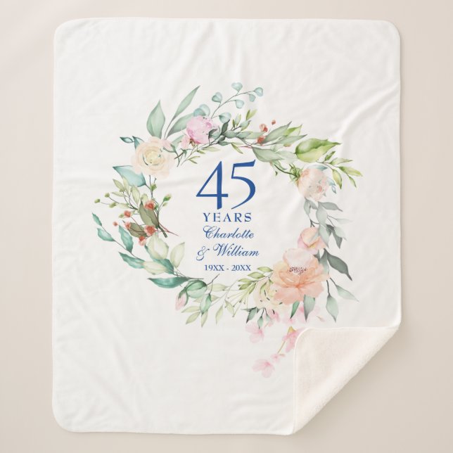 Couverture Sherpa 45e 65e anniversaire du Mariage Garland floral (Devant)