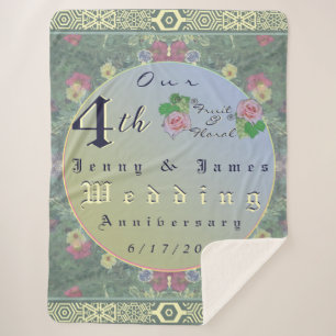 Couverture Sherpa 4e anniversaire de mariage Fleur verte et bleue
