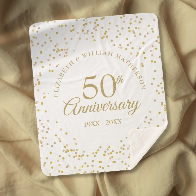 Couverture Sherpa 50e anniversaire de mariage Chic Gold Confetti (50th Golden Wedding Anniversary Chic Gold Confetti Sherpa Blanket)
