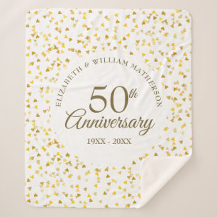 Couverture Sherpa 50e anniversaire de Mariage Gold Love Hearts Confe