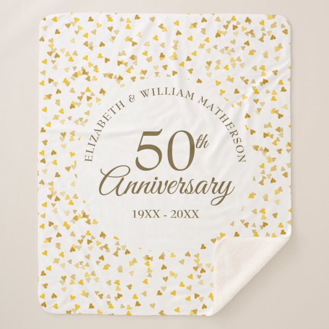 Couverture Sherpa 50e anniversaire de Mariage Gold Love Hearts Confe (Devant)