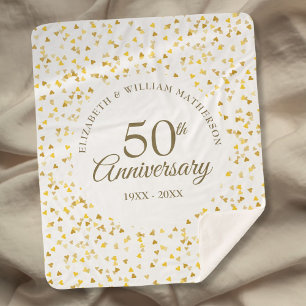 Couverture Sherpa 50e Anniversaire de Mariage Or Cœurs Confettis