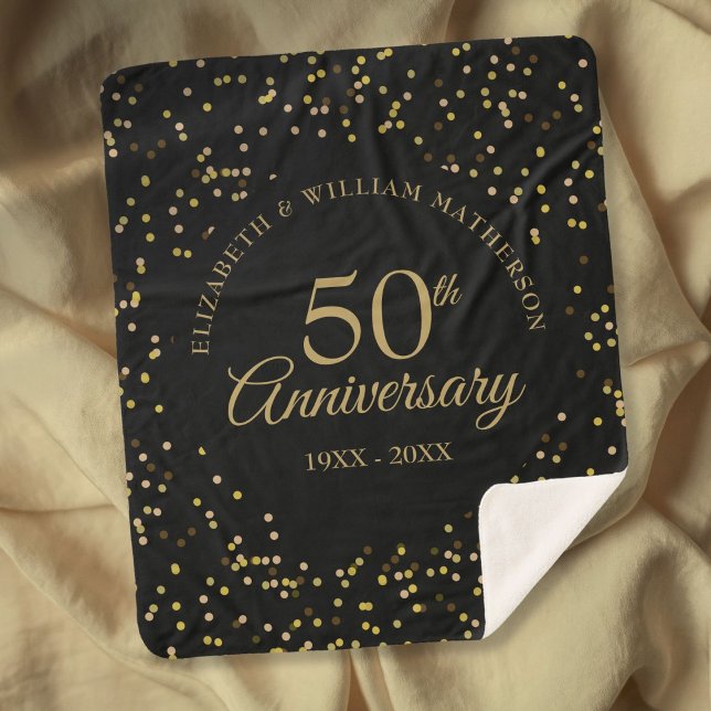 Couverture Sherpa 50e Anniversaire du Mariage d'or Noir et Or (50th Golden Wedding Anniversary Black And Gold Sherpa Blanket)