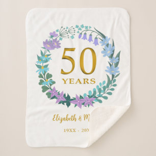 Couverture Sherpa 50e anniversaire Golden Floral Bluebells Wreath