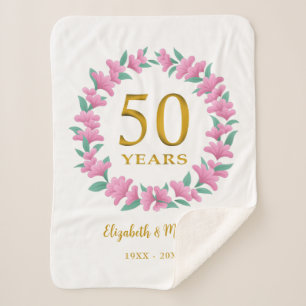 Couverture Sherpa 50e anniversaire Golden Floral Rose Wreath