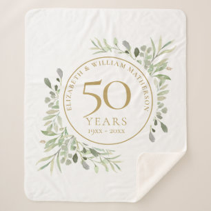 Couverture Sherpa 50e anniversaire Mariage or Aquarelle Verdure