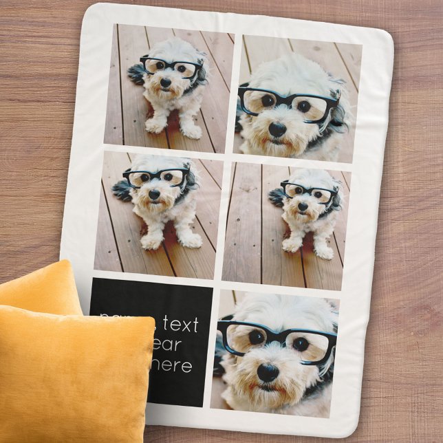 Couverture Sherpa 5 Collage photo et bloc de couleur texte - noir bl (Personalized sherpa blanket with photos and text)