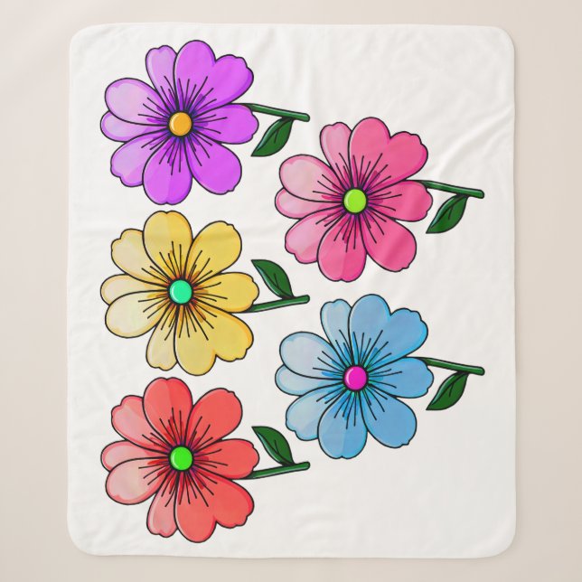 Couverture Sherpa 5 Fleurs de couleur (Devant)