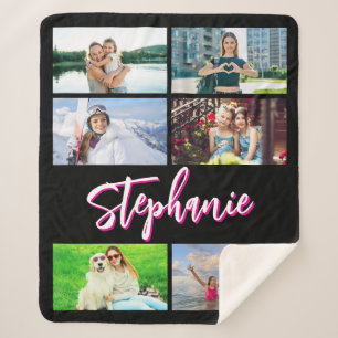 Couverture Sherpa 6 Photo Collage personnalisé rose chaud Moyenne no