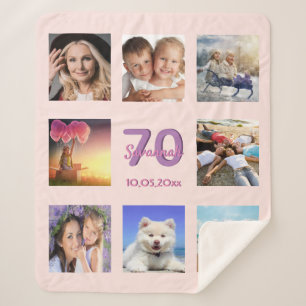 Couverture Sherpa 70e anniversaire rose or blush rose collage photo