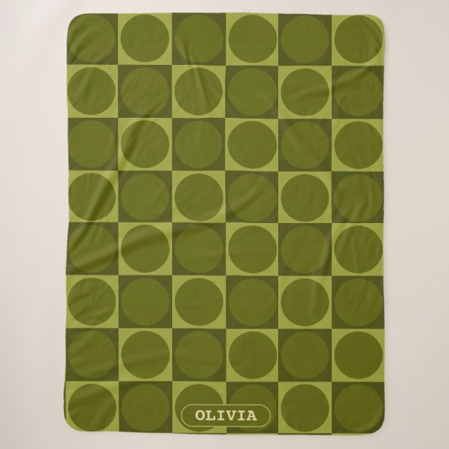 Couverture Sherpa 70s Checks and Circles Green (Devant)